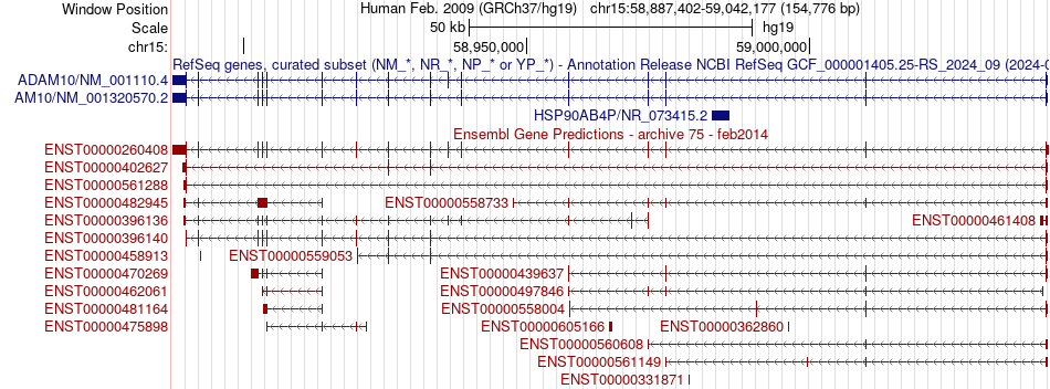 gene isoform structure of ADAM10