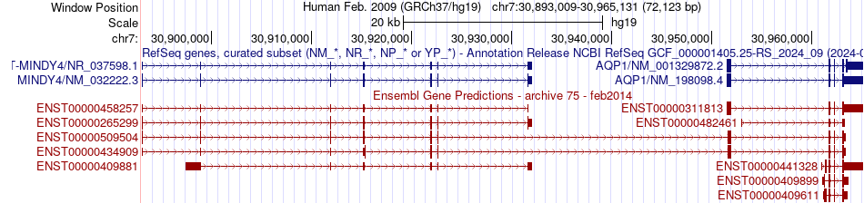 gene isoform structure of AQP1