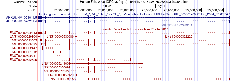 gene isoform structure of ARRB1
