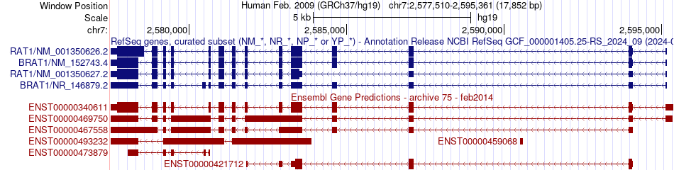 gene isoform structure of BRAT1