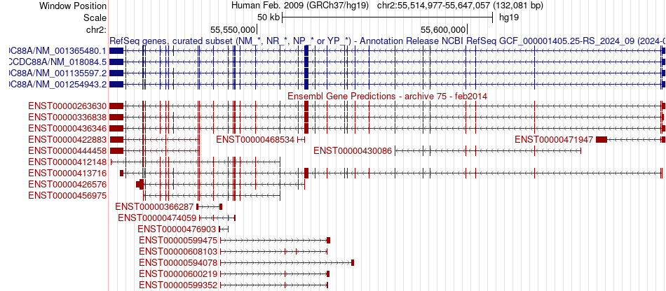 gene isoform structure of CCDC88A