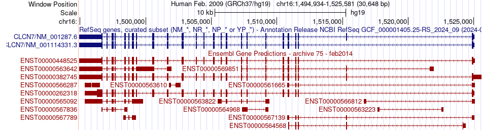 gene isoform structure of CLCN7