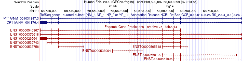 gene isoform structure of CPT1A