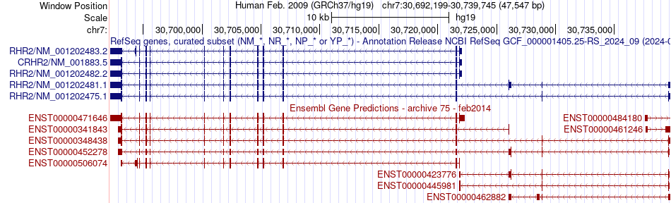 gene isoform structure of CRHR2