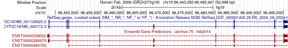 gene isoform structure of CYP2C18