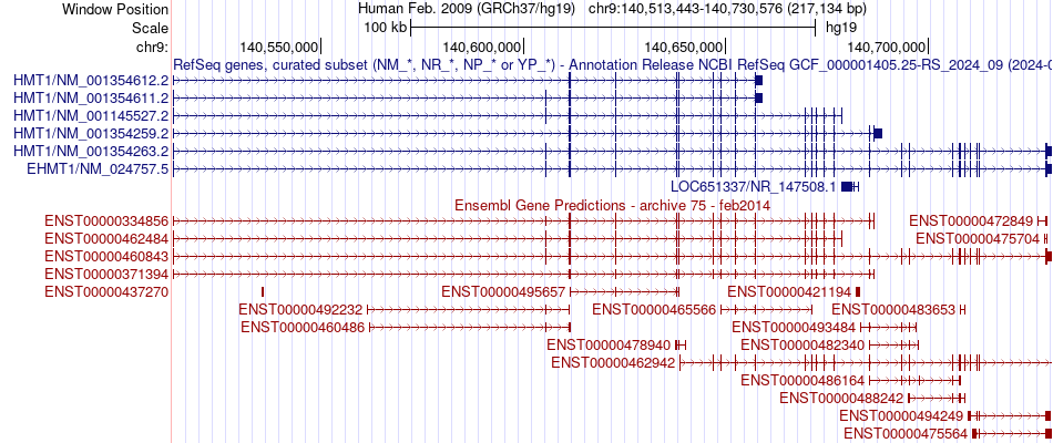 gene isoform structure of EHMT1