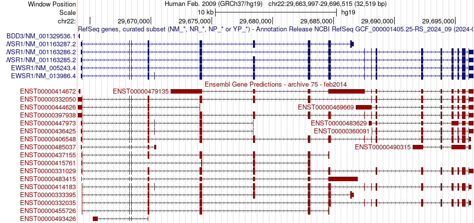 gene isoform structure of EWSR1