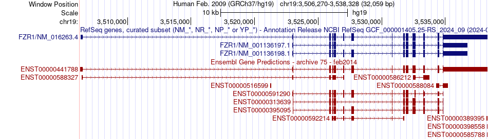 gene isoform structure of FZR1