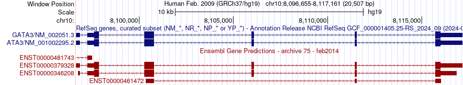 gene isoform structure of GATA3