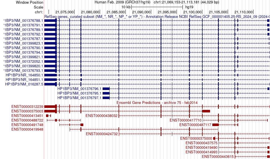 gene isoform structure of HP1BP3