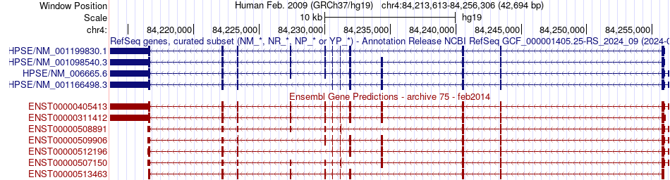 gene isoform structure of HPSE