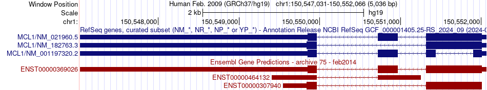 gene isoform structure of MCL1