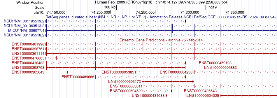 gene isoform structure of MICU1