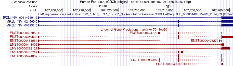 gene isoform structure of MPZL1