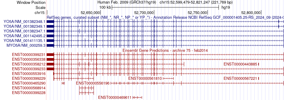 gene isoform structure of MYO5A