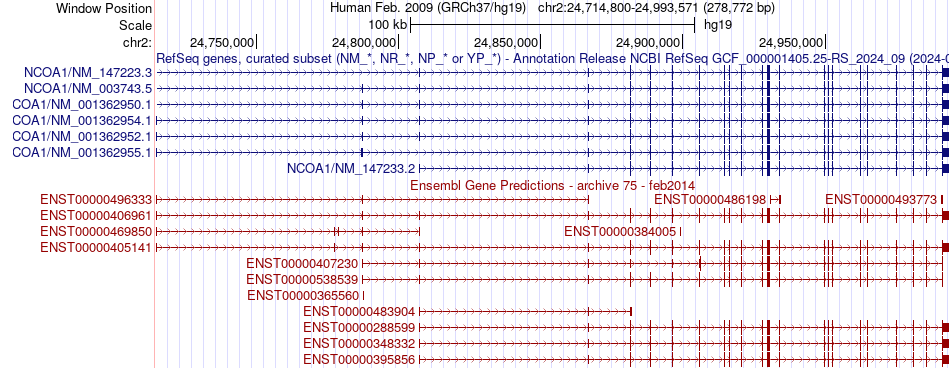 gene isoform structure of NCOA1