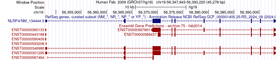 gene isoform structure of NLRP4