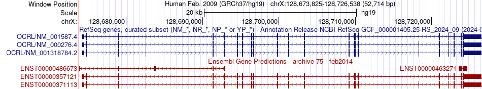 gene isoform structure of OCRL