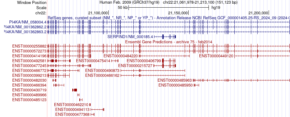 gene isoform structure of PI4KA