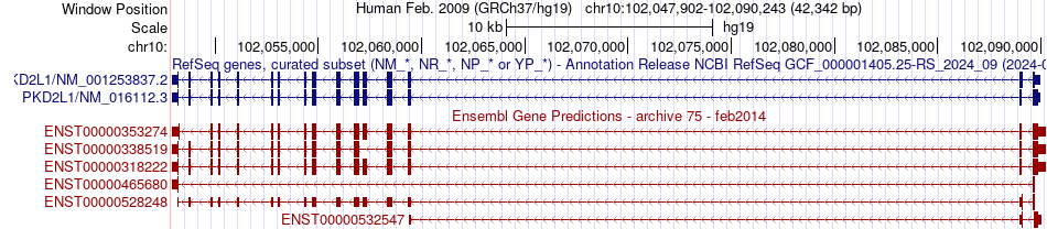 gene isoform structure of PKD2L1