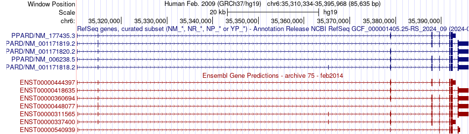 gene isoform structure of PPARD