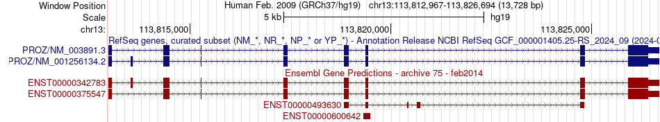 gene isoform structure of PROZ