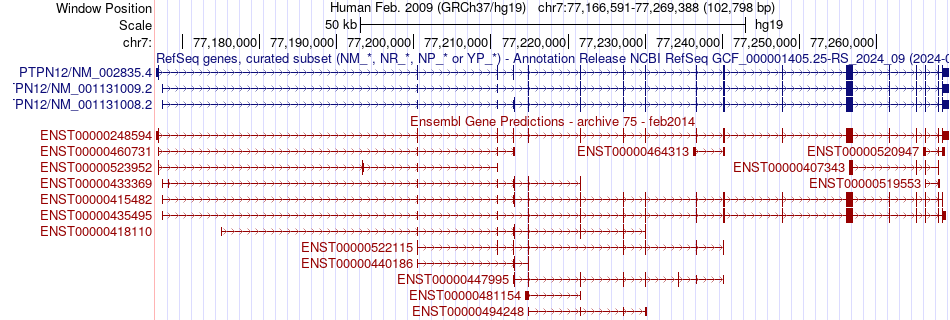 gene isoform structure of PTPN12
