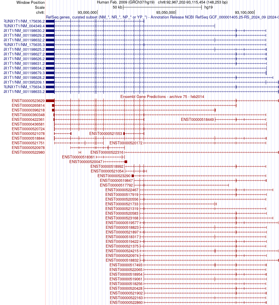 gene isoform structure of RUNX1T1