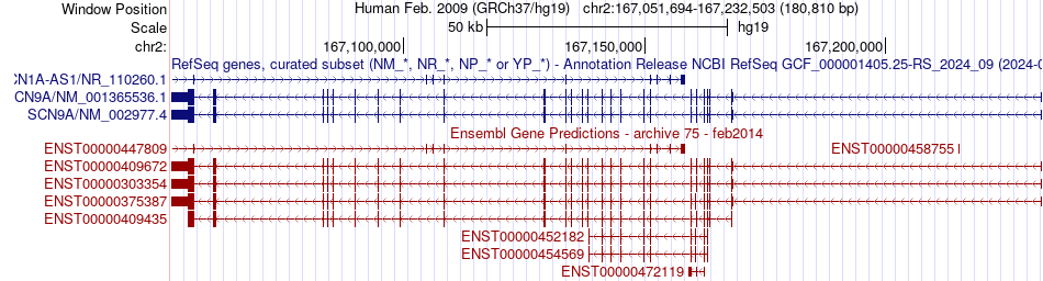 gene isoform structure of SCN9A