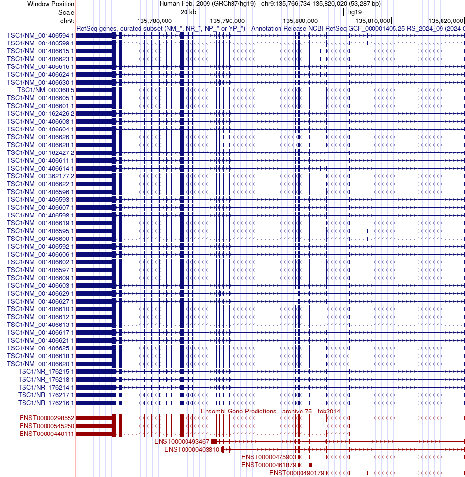 gene isoform structure of TSC1
