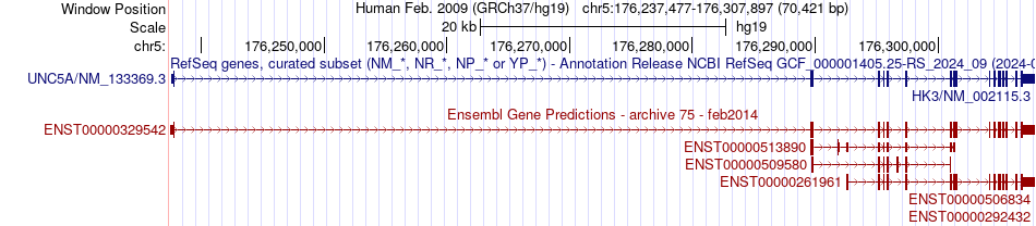 gene isoform structure of UNC5A