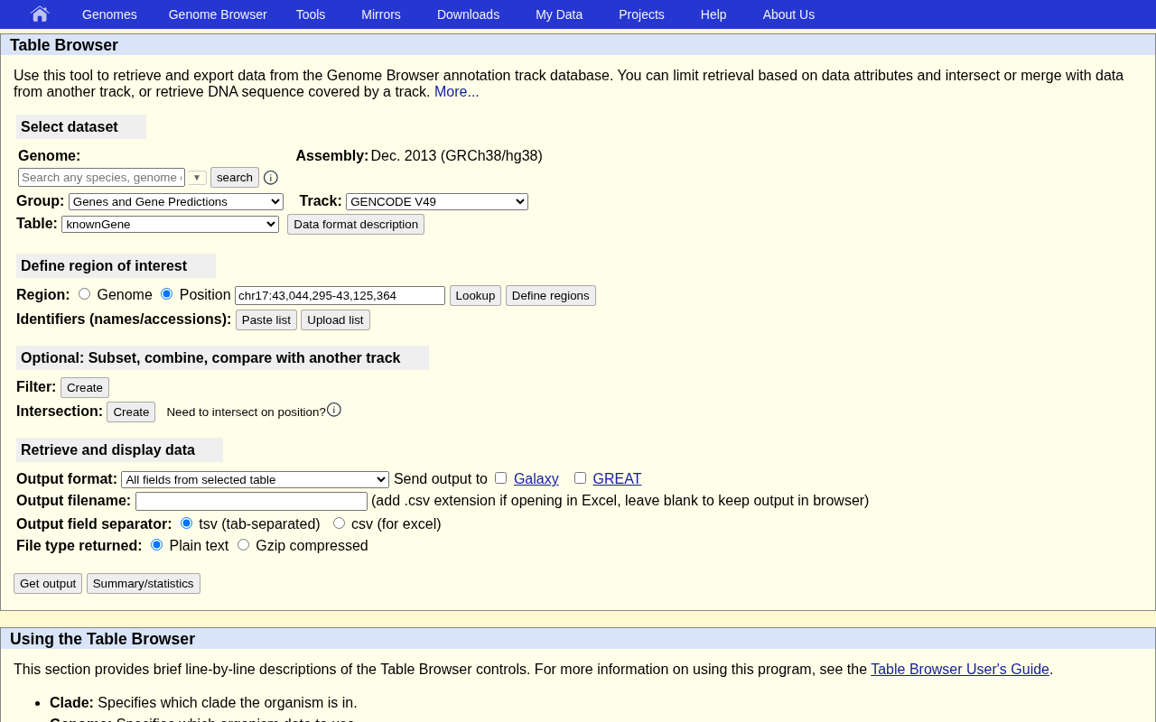 Table Browser form
