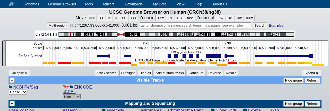 ENCODE4 cCREs at the GAPDH promoter